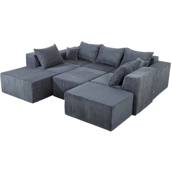 English Elm 8-Piece Modular U-Shaped Sectional Sofa with Oversized Chaise and Bed, Corduroy Luxury, No Assembly Needed Grey W3163S00041