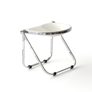 English Elm Used Ancient White Folding Stool - Transparent Retro Acrylic Portable Stackable Multiuse Seat W3318P308298