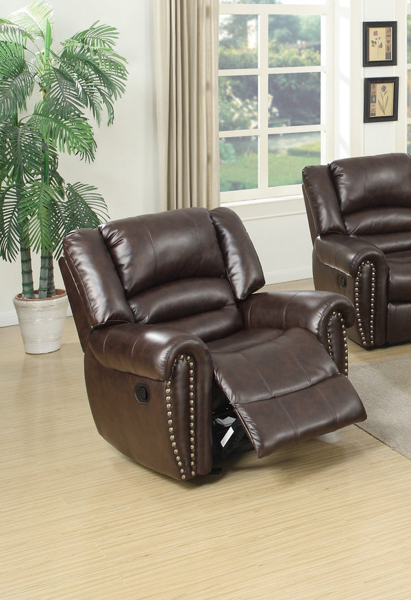 English Elm Modern Oversized Manual Recliner Chair Glider in Bonded Leather with Nailhead Trim and Plush Support Dark Brown 41 L x 31 W x 26 H B011P205583