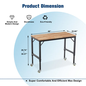 English Elm 48" Heavy-Duty Adjustable Workbench – Mobile Rubberwood Table With Steel Frame, 2000 Lbs Capacity W1422P218518