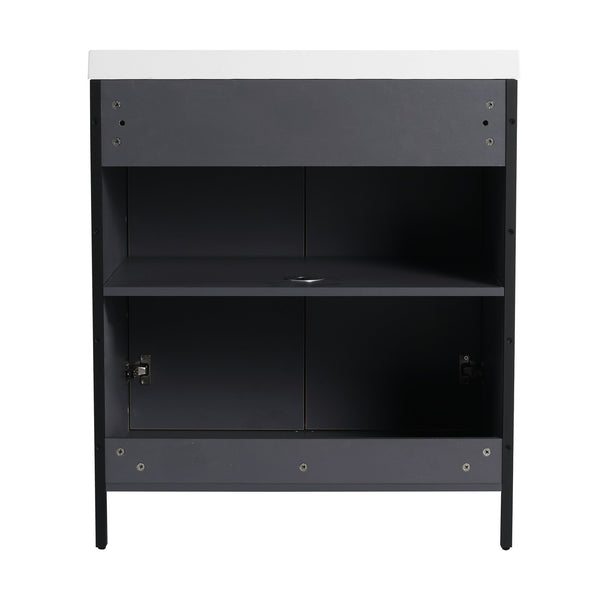 English Elm 30" Modern Freestanding Bathroom Vanity with Resin Sink, Soft-Close Doors, Adjustable Shelf, Durable Plywood Finish Light Coffee W999S00295
