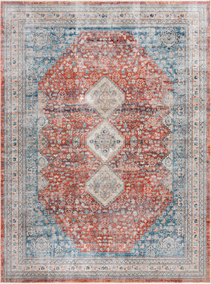 Unique Loom Newport Rosecliff Machine Made Border Rug Red, Light Blue/Ivory/Beige/Blue 9' 0" x 12' 2"