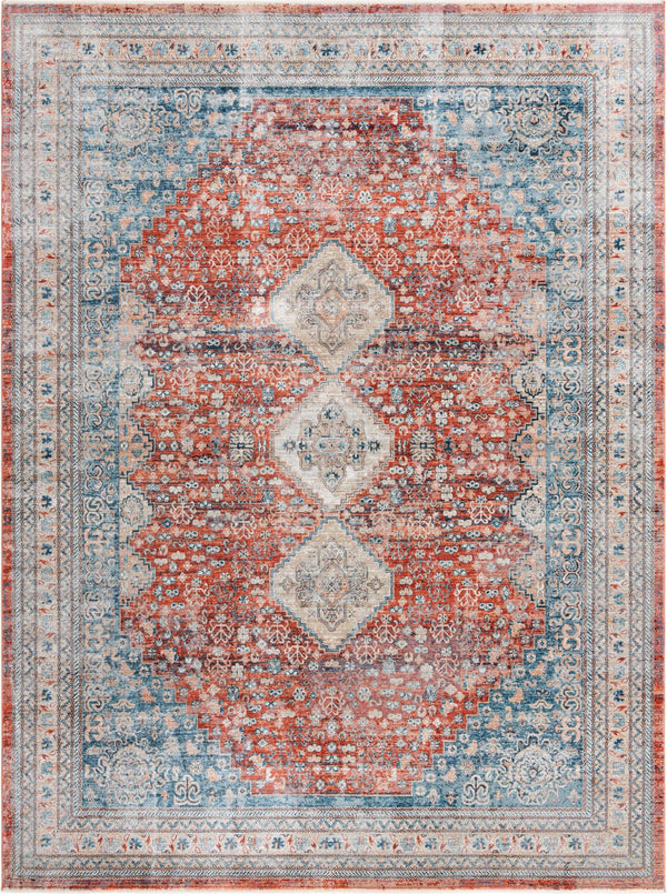 Unique Loom Newport Rosecliff Machine Made Border Rug Red, Light Blue/Ivory/Beige/Blue 9' 0" x 12' 2"