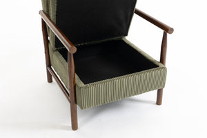 English Elm Storage Accent Chair Mid Century Wood Frame Upholstered Seat with Lumbar Cushion Antique Green W2530P401455