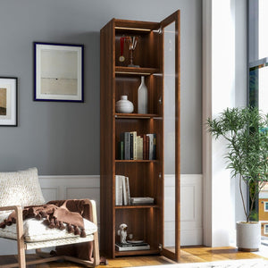English Elm Display Curio Cabinet with Led Lighting Five Shelves Acrylic Doors Tall Bookcase W331P380593