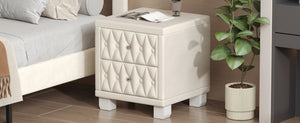 English Elm Elegant Velvet Upholstered Nightstand with Crystal Knobs Tufted Glam Bedside Storage Beige N733P210398A