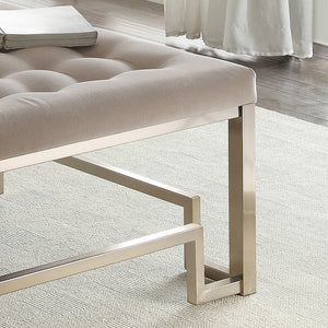 English Elm Beige Tufted Cocktail Ottoman with Plush Padded Cushion, Champagne Finish, 36" Square, Elegant Seating B062P209193