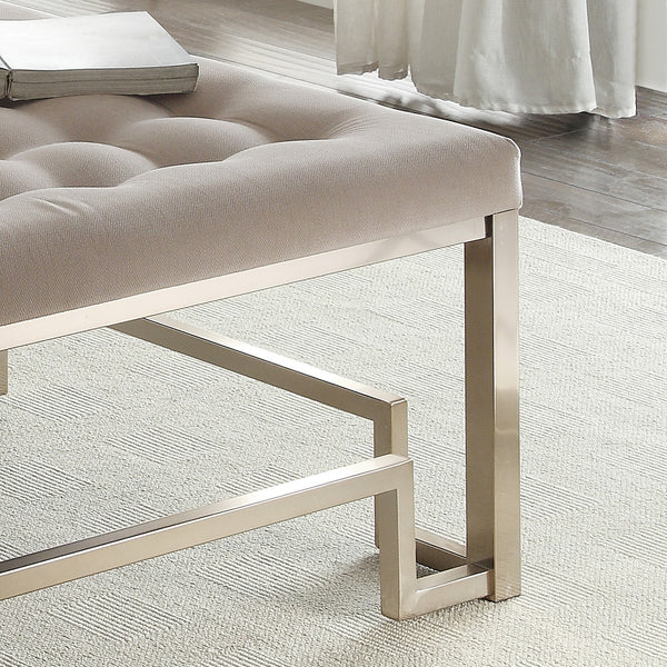 English Elm Beige Tufted Cocktail Ottoman with Plush Padded Cushion, Champagne Finish, 36" Square, Elegant Seating B062P209193