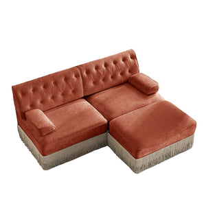 English Elm L-shaped Velvet Sectional Sofa Tufted Chesterfield Style with Tassel Skirt for Living Room Red+Brown W714S01720
