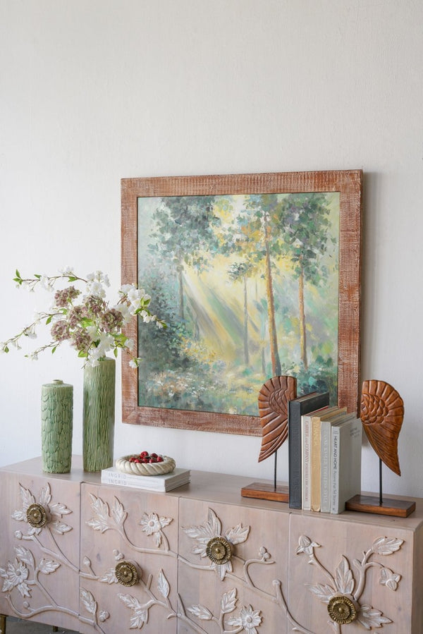 English Elm 39.4x39.4" Hand-painted Floral Canvas White Rose Art in Distressed Pine Frame W2078P481781