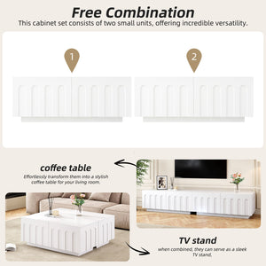 English Elm On-Trend Modern Dual-Function Coffee Table & Tv Stand Set For Tvs Up To 80", Elegant Storage Solution N721S000054K