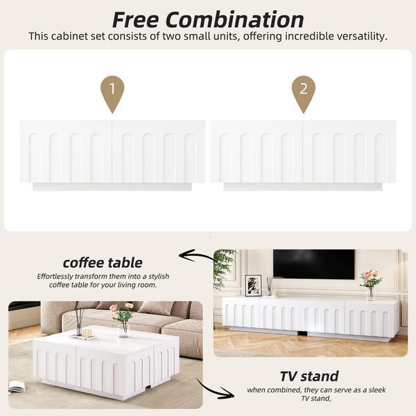 English Elm On-Trend Modern Dual-Function Coffee Table & Tv Stand Set For Tvs Up To 80", Elegant Storage Solution N721S000054K