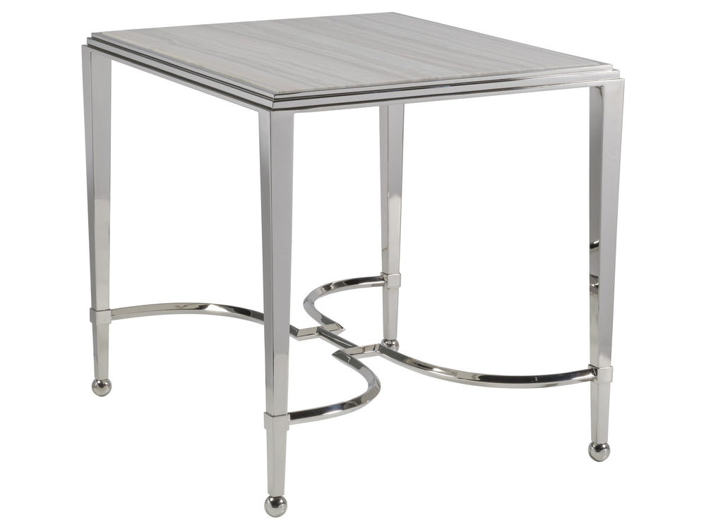 Lexington Artistica Home Ss Sangiovese End Table – Italian-inspired Design With Polished Stainless Steel And Unique Travertine Top Stainless Steel Wood 2112-959