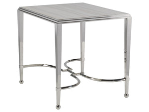 Lexington Artistica Home Ss Sangiovese End Table – Italian-inspired Design With Polished Stainless Steel And Unique Travertine Top Stainless Steel Wood 2112-959