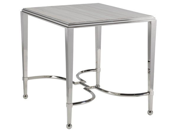 Lexington Artistica Home Ss Sangiovese End Table – Italian-inspired Design With Polished Stainless Steel And Unique Travertine Top Stainless Steel Wood 2112-959