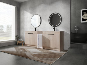 English Elm 84 Inch Freestanding Bathroom Vanity with Integrated Resin Sink, Soft-Close Doors, Shelves & Extra Storage Space Glossy White,Plain Light Oak W999S00320