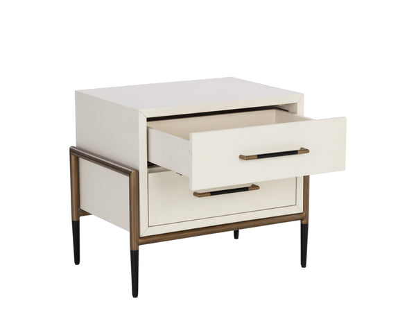 Sunpan Weldrick Nightstand - Elegant Acacia Wood Design with Soft Closing Drawers and Stylish Metal Accents Oyster