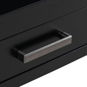 English Elm U_Style 62.2'' Farmhouse Console Table With 3 Drawers, Open Shelf & Iron Handles For Home Organization N711P234485B-GIGA