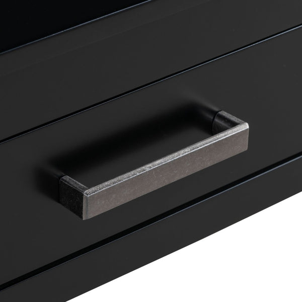 English Elm U_Style 62.2'' Farmhouse Console Table With 3 Drawers, Open Shelf & Iron Handles For Home Organization N711P234485B-GIGA