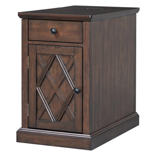 English Elm U-can Acacia Wood End Table with Usb Charging Station Drawer and Cabinet Storage Antique Espresso N724P353565P