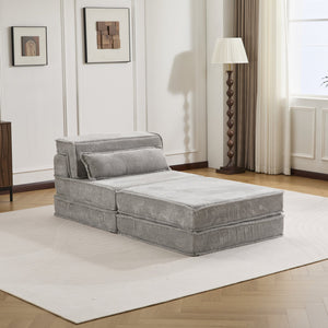 English Elm Compression Modular Floor Sofa Bed – Versatile Diy Seating, Plush Fleece, Pillow & Ottoman Included! W3723S00044