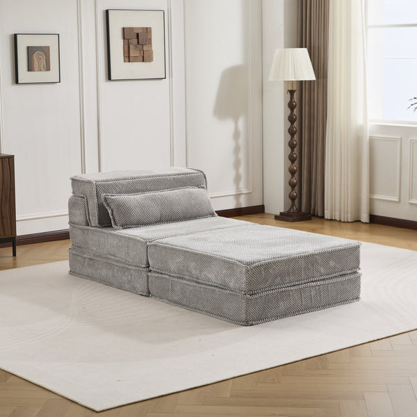 English Elm Compression Modular Floor Sofa Bed – Versatile Diy Seating, Plush Fleece, Pillow & Ottoman Included! W3723S00044