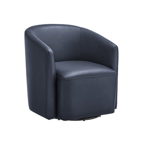 English Elm Ardena Midnight Blue Faux Leather Swivel Barrel Chair — Modern 360° Swivel, Pocket Coil Seat, Compact Chic (29.5x30x31.75) B050P322594