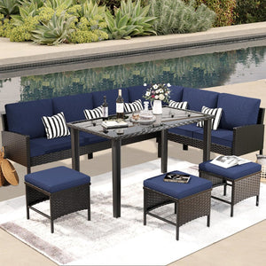 English Elm Small Space Outdoor Wicker Dining Set with Tempered Glass Table and Cushioned Seating W2071P281587