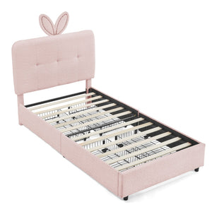 English Elm Twin Kids Boucle Upholstered Bed Rabbit Ear Headboard Led Lighting Four Storage Drawers Pink W1413P384920