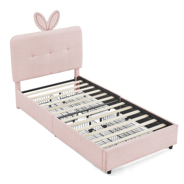 English Elm Twin Kids Boucle Upholstered Bed Rabbit Ear Headboard Led Lighting Four Storage Drawers Pink W1413P384920