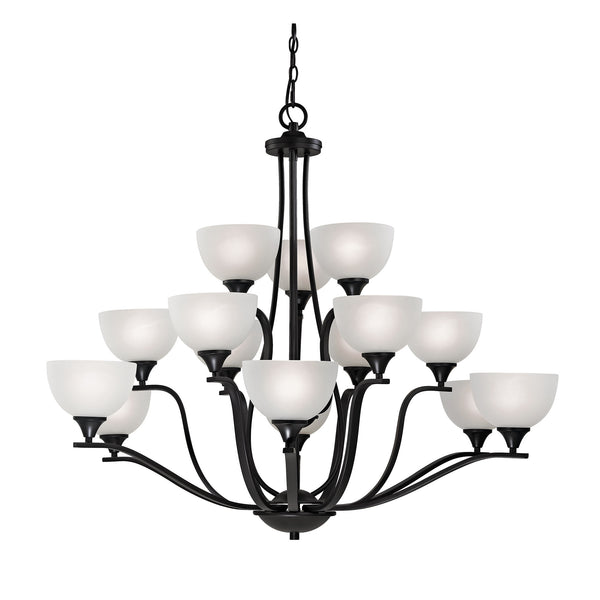 Thomas Lighting Bristol Lane 3-Light Chandelier with Oil Rubbed Frame and White Glass Dome Shades Bronze 45 inches 2115CH/10