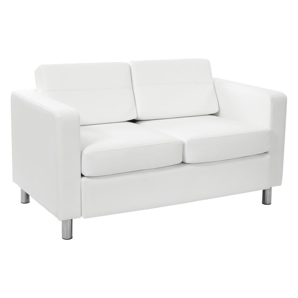 OSP Home Furnishings Pacific Faux Leather 2-seater Loveseat with Chrome Legs for Modern Living Spaces Snow PAC52-R101