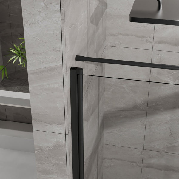 English Elm Goodyo Frameless Corner Shower Stall Tempered Glass Pivot Door with Matte Black Hardware W1223S00039