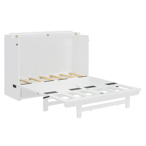 English Elm Full Size Murphy Bed Cabinet with Usb Charging Drawer and Rolling Base for Studios LP000597AAK