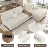 English Elm 114" L-Shaped Sofa Sectional Sofa With Two Usb Ports and Two Power Sockets, A Storage Drawer and A Reversible Chaise Lounge For Living Room, Beige