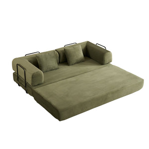 English Elm Convertible Sleeper Sofa Bed Corduroy 4-in-1 Folding Floor Couch with 35D Sponge Support and No-Assembly Green W3434P378558
