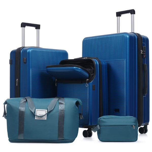 English Elm Luggage 5 Piece Hardside Abs Set with Front Access Carry on and Tsa Spinner Wheels Blue N732P391579C