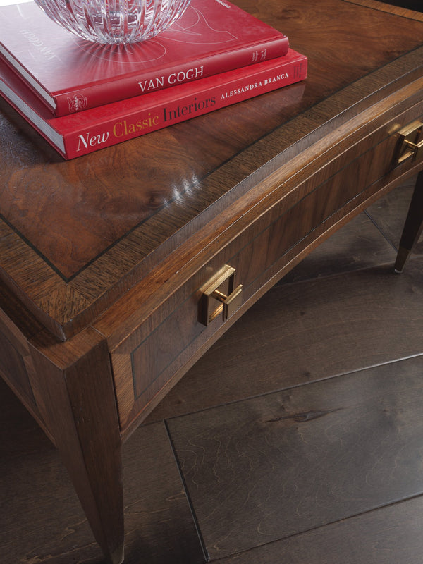 Lexington Artistica Home Chiavari Rectangular Cocktail Table - Elegant Walnut & Mahogany Design With Antique Brass Hardware Rich Clear Dark Brown Wood 2117-945