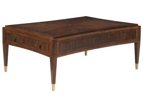 Lexington Artistica Home Chiavari Rectangular Cocktail Table - Elegant Walnut & Mahogany Design With Antique Brass Hardware Rich Clear Dark Brown Wood 2117-945
