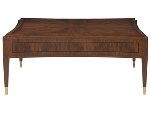 Lexington Artistica Home Chiavari Rectangular Cocktail Table - Elegant Walnut & Mahogany Design With Antique Brass Hardware Rich Clear Dark Brown Wood 2117-945