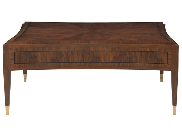 Lexington Artistica Home Chiavari Rectangular Cocktail Table - Elegant Walnut & Mahogany Design With Antique Brass Hardware Rich Clear Dark Brown Wood 2117-945
