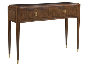Lexington Artistica Home Chiavari Console Table - Elegant Bleached Walnut Finish With Unique Starburst Design And Brass Accents Rich Clear Dark Brown Wood 2117-966