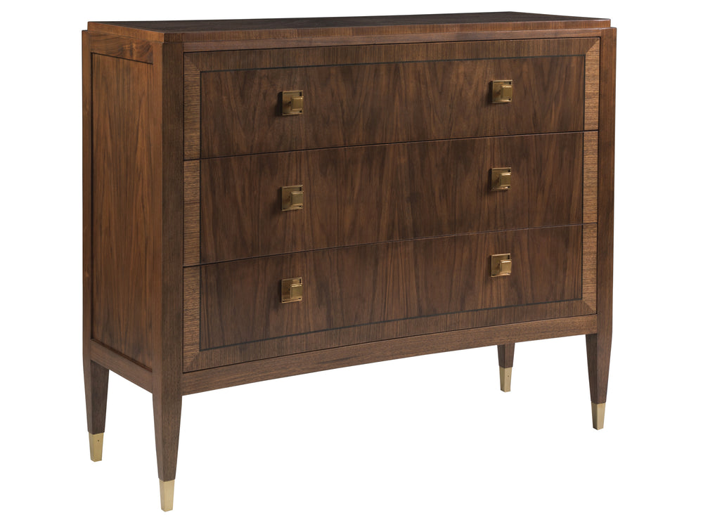 Lexington Artistica Home Chiavari Hall Chest - Exquisite Bleached Walnut Design With Brass Hardware For Timeless Elegance Rich Clear Dark Brown Wood 2117-973