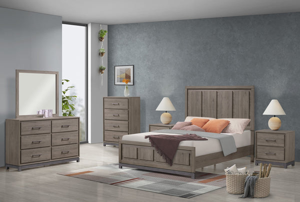 English Elm 1pc Contemporary 4-Drawer Storage Chest with Metal Handles and Luxe Metallic Accents for Bedroom Brown,Gray 61 L x 18.5 W x 38 H B2741P353149