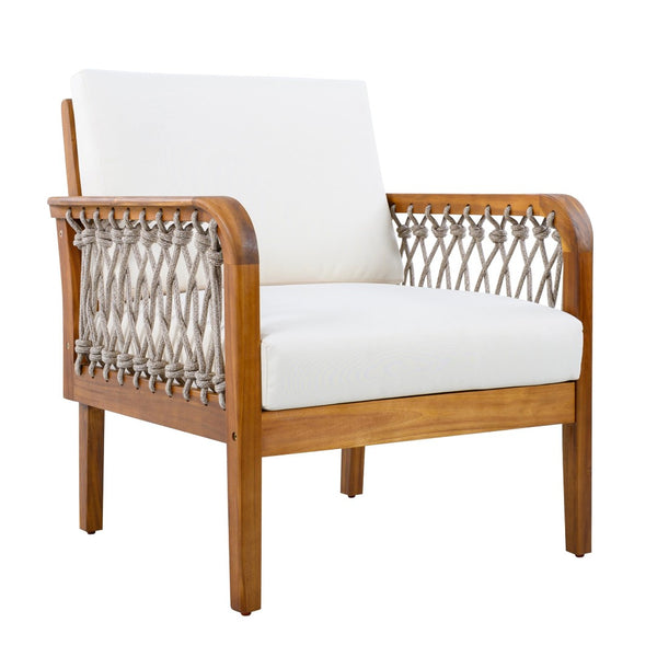 English Elm Outdoor Acacia Wood Patio Club Chair with Woven Rope Armrests and Teak Finish Cream,Oatmeal,Teak N768P363953T