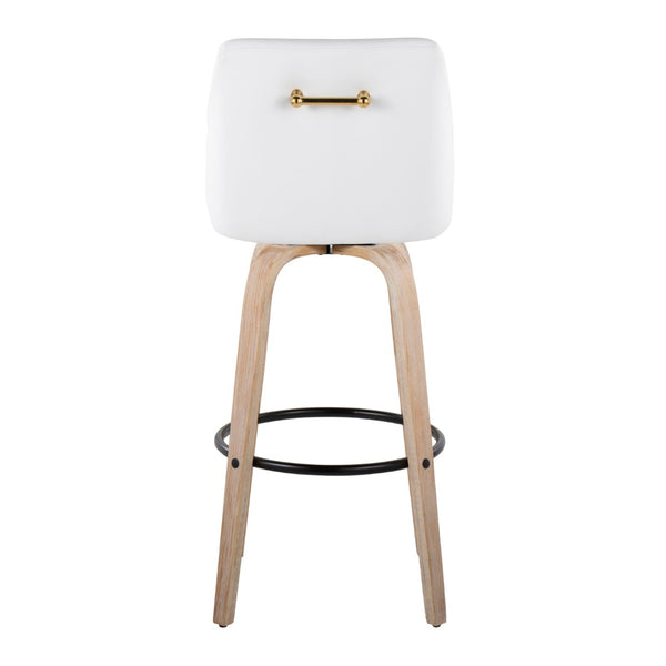 English Elm 30" Swivel Barstools Set of 2 Whitewashed Wood Faux Leather Gold Frame Counter Height B202S01922