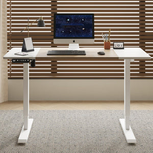 English Elm 55"×24" Electric Sit Stand Desk Steel Frame with Memory Presets and Usb-c Charging Port Oak Natural Wood + Antique White W614P376314