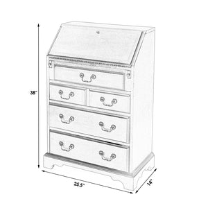 Butler Specialty Danforth Rectangular Wood 5 Drawer Secretary Desk With Drop Front, Stylish Storage For Home Offices Beige Rubberwood Solids,Mdf,Cherry Veneer,Nickel 2118424-butler