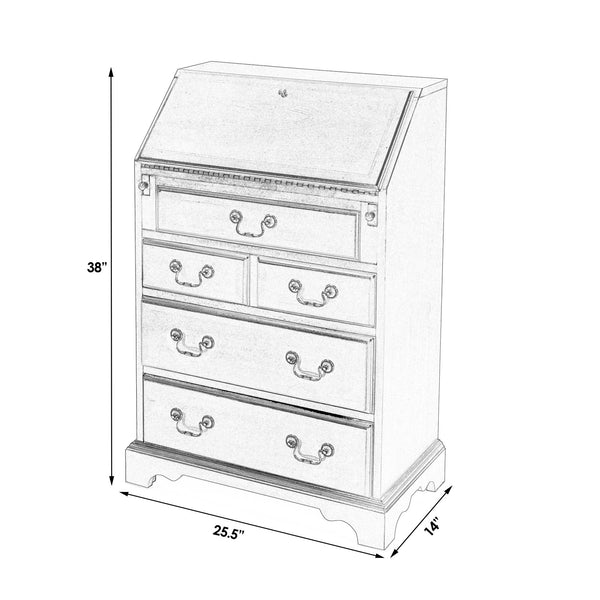 Butler Specialty Danforth Rectangular Wood 5 Drawer Secretary Desk With Drop Front, Stylish Storage For Home Offices Beige Rubberwood Solids,Mdf,Cherry Veneer,Nickel 2118424-butler