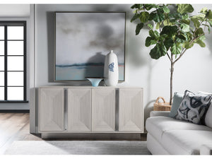 Lexington Artistica Home Gradient Media Console – Contemporary White Oak Buffet With Unique Finishes And Stylish Storage Solutions Light Gray Wood 2119-907